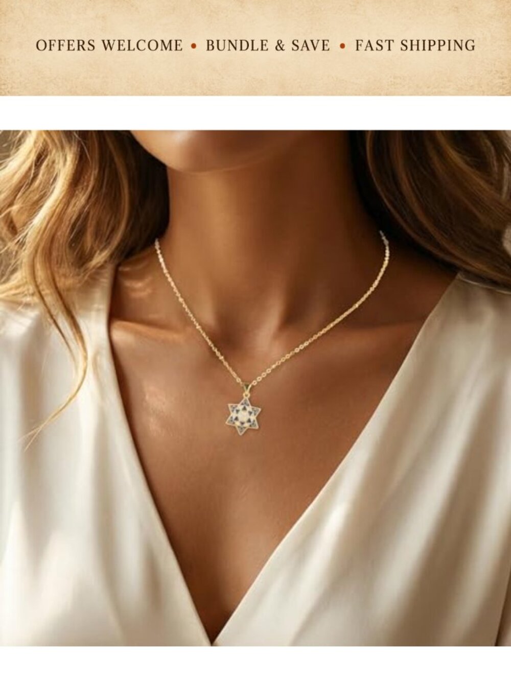 Star of David Necklace Gold Plated Hexagon Chain Jewish Pendant Gift - Picture 4 of 6